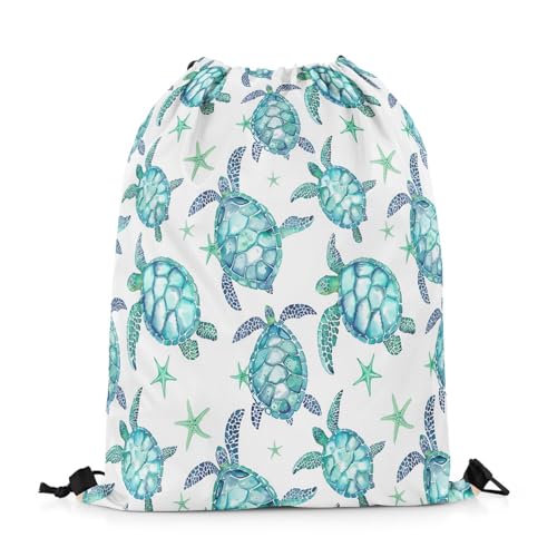 Loussiesd Kinder Meer Schildkröte Turnbeutel 30x40cm Wasserdichter Einkaufssack Sealife Seetier Sportbeutel Sporttasche Unterwassertiere Muster Rucksack mit Kordelzug Meer Marine Thema Zuziehbeutel von Loussiesd