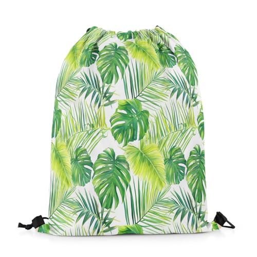 Loussiesd Kinder Palmblatt Turnbeutel 30x40cm Wasserdichter Einkaufssack Grüne Blätter Sportbeutel Sporttasche Sommer Natur Thema Rucksack mit Kordelzug Hawaiian Tropisch Insel Zuziehbeutel von Loussiesd