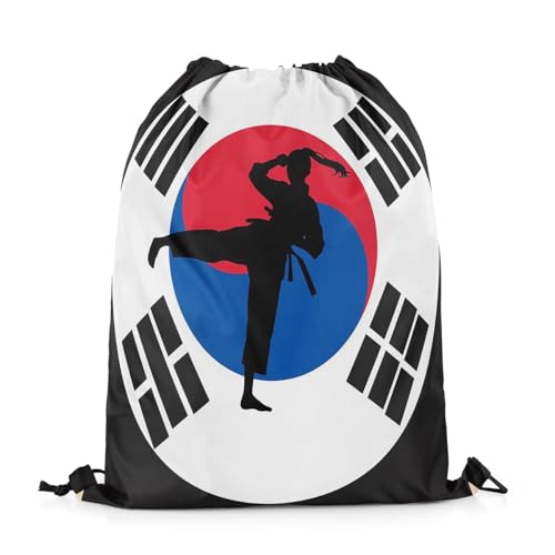 Loussiesd Kinder Taekwondo Turnbeutel 30x40cm Wasserdichter Einkaufssack Karate Kungfu Rucksack mit Kordelzug Kampfkunst Sportbeutel Sporttasche Koreanischer Flaggenstil Zuziehbeutel von Loussiesd