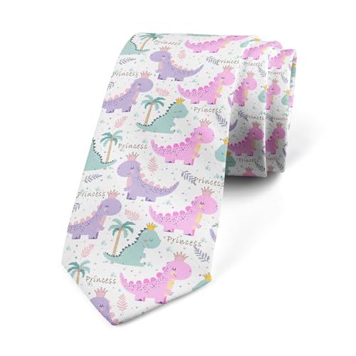 Loussiesd Prinzessin Dinosaurier Herren Krawatte Nette Dino Herren Krawatte für Männer Geschenk Cartoon Tiere Herren Schmale Krawatte von Loussiesd