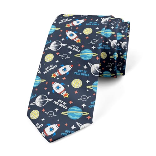 Loussiesd Rakete Krawatte Weltraum Astronaut & Rakete Herren Krawatte Cartoon Rakete Krawatten für Herren Planet Krawatte Galaxie Weltraumrakete Krawatte Erwachsene Männer Schmale Krawatte Schwarz von Loussiesd