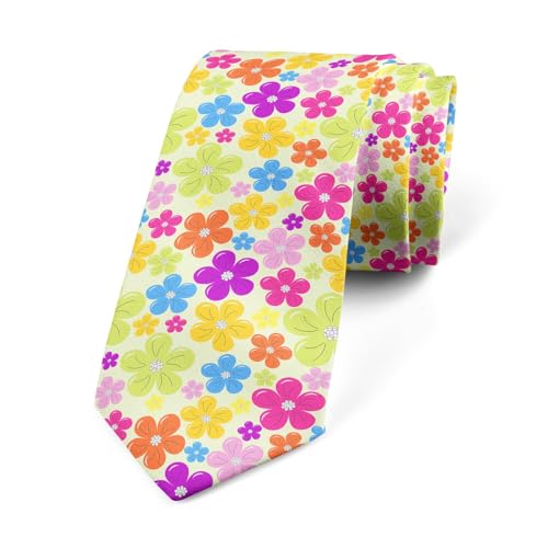 Loussiesd Retro Hippie Blume Herren Krawatte Cartoon Floral Krawatten für Herren 60S 70S Groovy Vintage Boho Pflanze Floral Blossom Krawatte Gelb Schmale Krawatte von Loussiesd