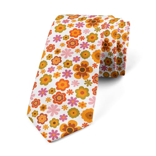 Loussiesd Retro Hippie Blume Herren Krawatte Cartoon Floral Krawatten für Herren 60S 70S Groovy Vintage Boho Pflanze Floral Botanische Krawatte Orange Schmale Krawatte für Festliche Veranstaltunge von Loussiesd
