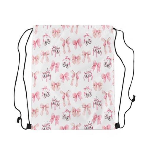 Loussiesd Rosa Bogenknoten Turnbeutel 30x40cm Träumende Prinzessin Stil Sportbeutel Nette Schleife Mädchenhaft Disco Ball Gymsack Sportsack Kawaii Fliege Rucksack mit Kordelzug von Loussiesd