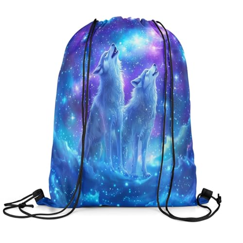 Loussiesd Wolf Turnbeutel 30x40cm Kinder Wölfe heulen Rucksack mit Kordelzug Yoga Gym Schwimmstrand Einkaufssack Tierwölfe Sportbeutel Sporttasche Wasserdicht TraumlilaSportsack Gym Sack von Loussiesd