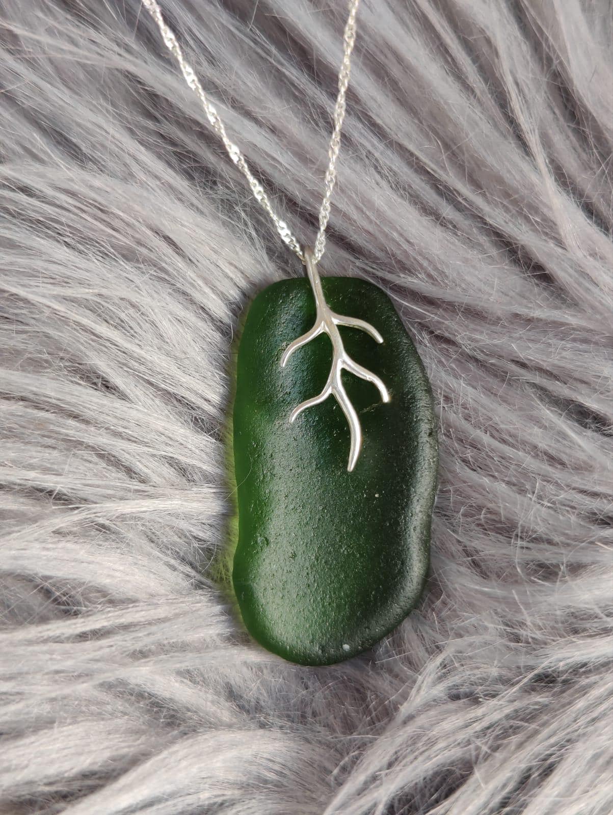 Kette Silber Grün Glas Anhänger Jewelery Strand Urlaub Seeglas Geschenk Geschenkideen Frauen Handmade Handgemacht von Lousun