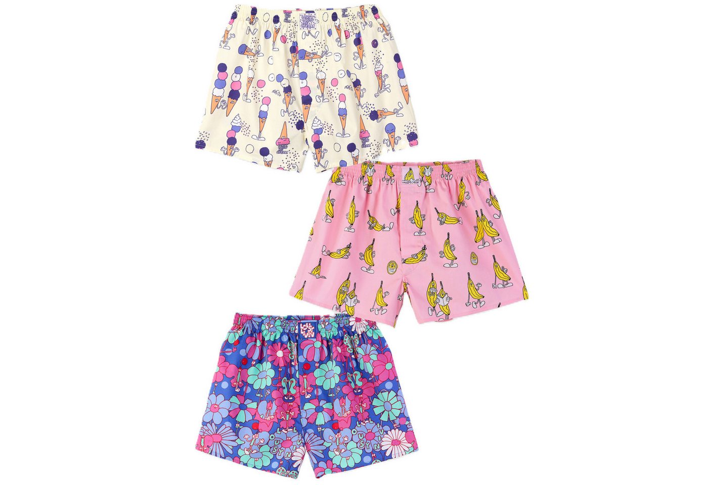 Lousy Livin Boxershorts Lousy Livin 3Pack Boxershorts Blossom (Banana, Icecream, Flowers) von Lousy Livin