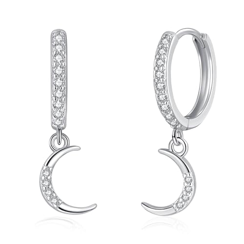 Loutade 925 Sterling Silber Creolen Mit Mond Anhänger - Hypoallergen Klein Knorpel Schlafen Ohrringe Hängend Loutade 925 Sterling Silber Creolen Mit Mond Anhänger - Hypoallergen Klein Knorpel Schlafen Ohrringe Hängend von Loutade