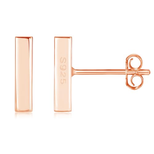 Loutade Damen Ohrstecker aus 925 Sterling Silber, Hypoallergen Kleine Flache Stab Ohrstecker Rose Gold Ohrringe, Schlichte Knorpel Tragus Schlafen Stäbchen Ohrringe Silber 925 Ohrschmuck Geschenke von Loutade