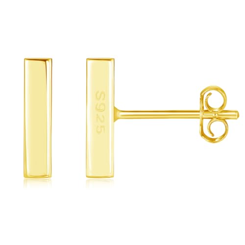 Loutade Gold Damen Ohrstecker aus 925 Sterling Silber, Hypoallergen Kleine Flache Stab Ohrstecker Gold Ohrringe, Schlichte Knorpel Tragus Schlafen Stäbchen Ohrringe Silber 925 Ohrschmuck Geschenke von Loutade