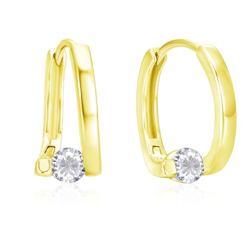 Loutade Goldene Ohrringe, 925 Sterling Silber Twisted Huggie Ohrringe Creolen mit 5A Cubic Zirkonia, Hypoallergen CZ Kleine Leichte Knorpel Schlafen Kreis Endless Creolen Gold 925 für Frauen Mädchen von Loutade
