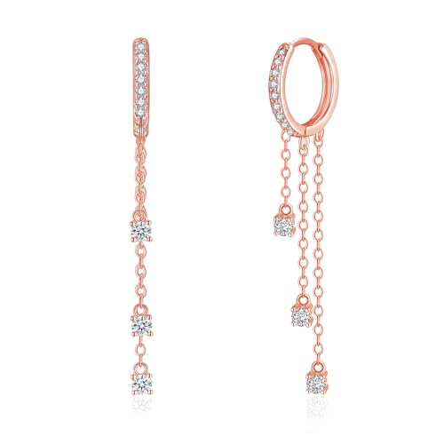 Loutade Ohrringe Hängend Silber Creolen, 925 Sterling Silber Creolen mit Kette Anhänger, Ohrringe Hängend Threading Lange, Knorpel Schlafen Rose Gold Quaste Kette Hängend Creolen Ohrringe für Frauen von Loutade