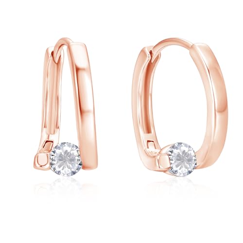 Loutade Ohrringe Rose Gold, 925 Sterling Silber Twisted Huggie Ohrringe Creolen mit 5A Cubic Zirkonia, Hypoallergen CZ Kleine Knorpel Schlafen Kreis Endless Creolen Silber 925 für Frauen Mädchen von Loutade