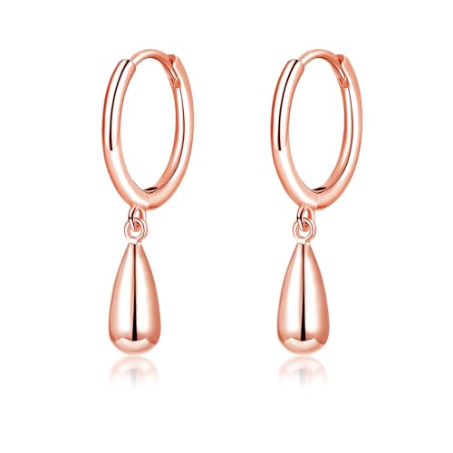 Loutade Ohrringe Silber Creolen, 925 Sterling Silber Creolen mit Wassertropfen Anhänger, Hypoallergen Ohrringe Rose Gold Hängend Silber Damen Kreolen mit Geschenkbox für Mädchen zum Weihnachten von Loutade