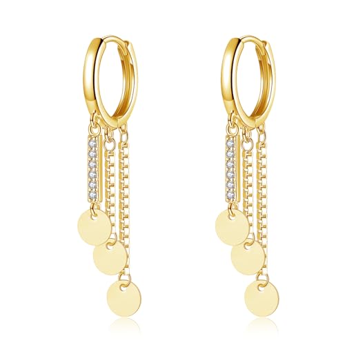 Loutade Quaste Creolen Ohrringe, 925 Sterling Silber Ohrringe Hängend, Gold Flach Dot Quaste Baumeln Ohrringe Creolen, Knorpel Schlafen Gold Threading Lange Silber Quaste Kette Hängende Ohrringe von Loutade