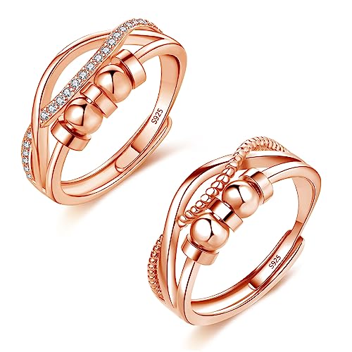 Loutade Silber Anxiety Rings, 2PCS 925 Sterling Silber Angst Ringe Set, Offen Einstellbar Rose Gold Angstringe Trauringe, Unendlichkeit Spinner Fidget Ring Zappelringe Stressring für Damen Herren Loutade Silber Anxiety Rings, 2PCS 925 Sterling Silber Angst Ringe Set, Offen Einstellbar Rose Gold Angstringe Trauringe, Unendlichkeit Spinner Fidget Ring Zappelringe Stressring für Damen Herren von Loutade