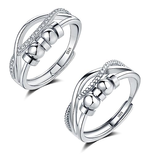Loutade Silber Anxiety Rings, 2PCS 925 Sterling Silber Angst Ringe Set, Offen Einstellbar Silber Angstringe Trauringe, Unendlichkeit Spinner Fidget Ring Zappelringe Anti-Stressring für Damen Herren Loutade Silber Anxiety Rings, 2PCS 925 Sterling Silber Angst Ringe Set, Offen Einstellbar Silber Angstringe Trauringe, Unendlichkeit Spinner Fidget Ring Zappelringe Anti-Stressring für Damen Herren von Loutade