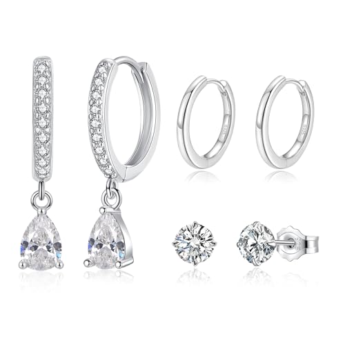 Loutade Silber Ohrringe Set - 3 Paare 925 Sterling Creolen & Ohrstecker - Knorpel Schlafen Ohrhänger Mit Zirkonia & Wassertropfen Anhänger Loutade Silber Ohrringe Set - 3 Paare 925 Sterling Creolen & Ohrstecker - Knorpel Schlafen Ohrhänger Mit Zirkonia & Wassertropfen Anhänger von Loutade