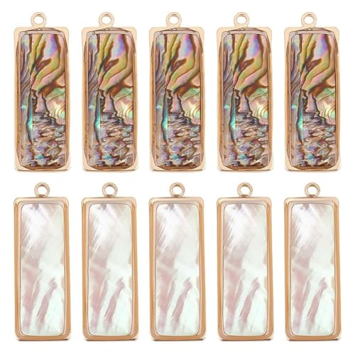 Louttary 10 Stück 2 Farben Anhänger aus Abalone-Muschel, Anhänger aus natürlicher Muschel, Anhänger in Form einer rechteckigen Muschel von Louttary