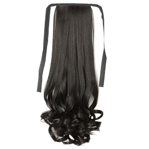 Louttary 58 cm Frauen langes lockiges Haar Krawatte Perücke Pferdeschwanz Stil Birnenblüte große Perücke gewellt realistisch langes lockiges Haar Pferdeschwanz A von Louttary
