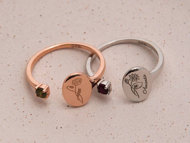 Personalisierter Geburtsblumen Ring/Schmuck Mit Geburtsstein Personalisiertes Geschenk Für Sie Einzigartiges Ringe Für Frauen Geburtstagsgeschenk von LouweJewelry