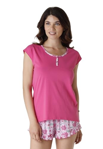 Lovable Kurz aus Jersey aus Baumwolle und Viskose Pyjama-Set für Damen, Fuchsia, L von Lovable