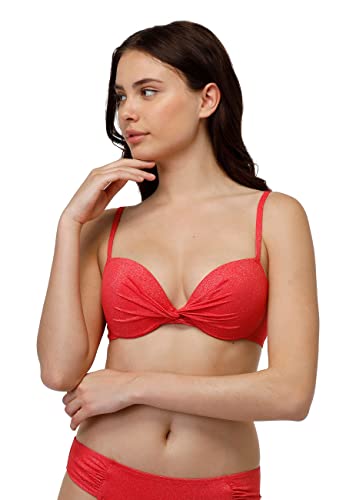 LOVABLE Damen Plain Lurex Push-up-BH Zweiteiliger Bikini, Rot (Koralle), 36 / B von Lovable