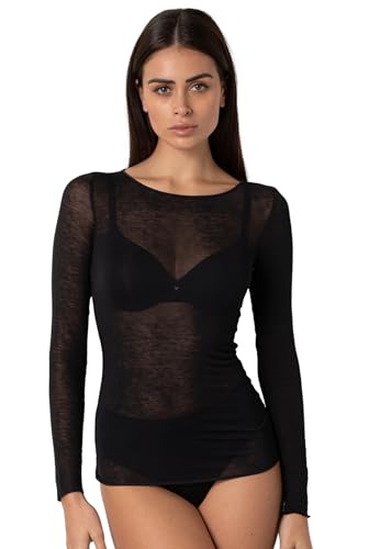 Lovable Damen Con Scollo A Barchetta E Finiture Invisibili-Modal E Cashmere Elasticizzato-Traspirante, Calda E Morbida-Maglieria Langarmshirt, Schwarz, Small von Lovable