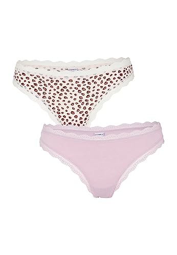 Lovable Slip Brazilian Cotton Panties Bi-pack Damen x2 , Animal-Print auf hellem Hintergrund+Rose , XL von Lovable