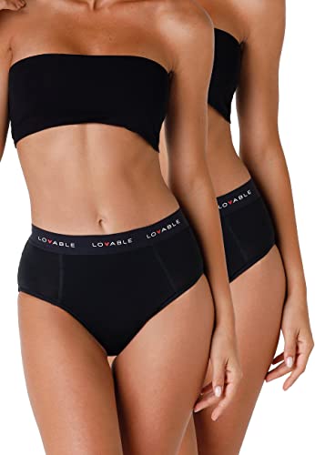 Lovable Slip Periodenunterwäsche mit hoher Taille und mit Normal Fluss Period Panties Bi-pack Damen x2 , Schwarz , L von Lovable