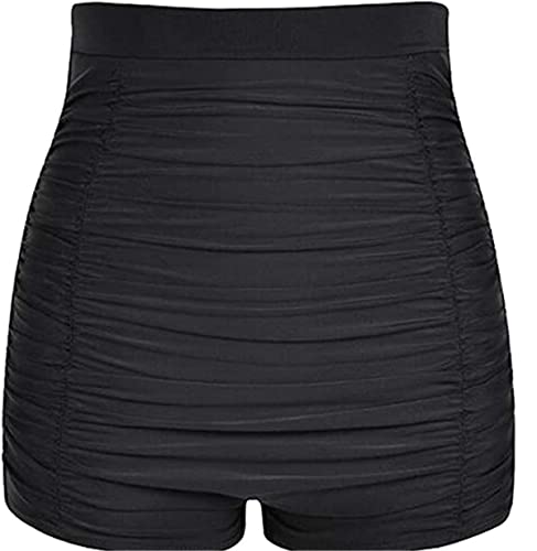 Lovache Damen-Badeshorts mit hoher Taille, gerüschtes Boyleg-Bikini-Höschen Gr. 50, Schwarz von Lovache