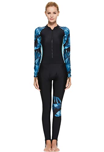 Lovache Langärmeliger Badeanzug für Damen, Ganzkörper, einteiliger Rashguard, athletische Surf-Bademode, schwarzblau, M von Lovache