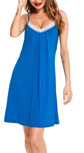 Lovasy Damen Nachthemd Spaghettiträger Ärmellos Chemise Träger Nachtkleid Sexy Lose Spitze Babydoll Damen Negligee,Hellblau,M von Lovasy