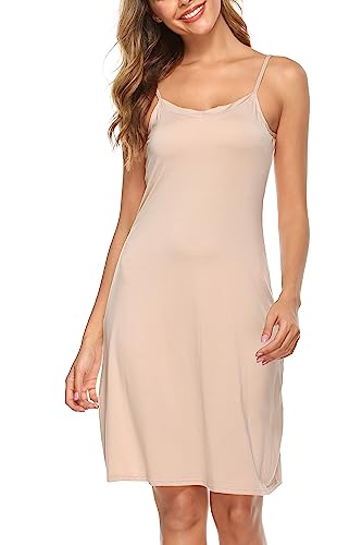 Lovasy Unterkleid Damen Nachthemd Sexy Sommer Unterröcke Mini Weisses Spaghettiträger Kleid Slinky Strappy Schwarz Kurz Weiß Träger, Beige, L von Lovasy