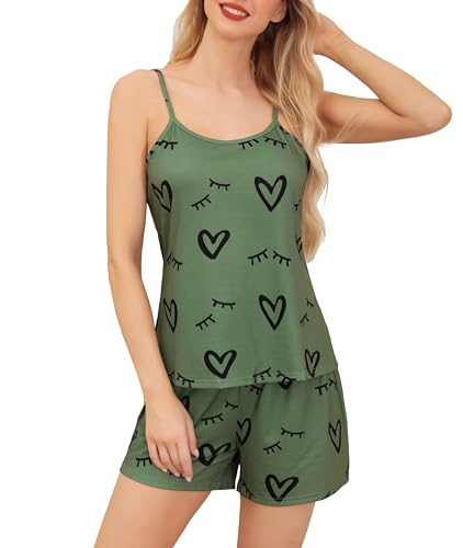 Lovasy Schlafanzug Damen Kurz Sexy Pyjama Set Spaghettiträger Ärmellos Drucken Schlafanzüge für Damen,Armeegrün,S Lovasy Schlafanzug Damen Kurz Sexy Pyjama Set Spaghettiträger Ärmellos Drucken Schlafanzüge für Damen,Armeegrün,S von Lovasy