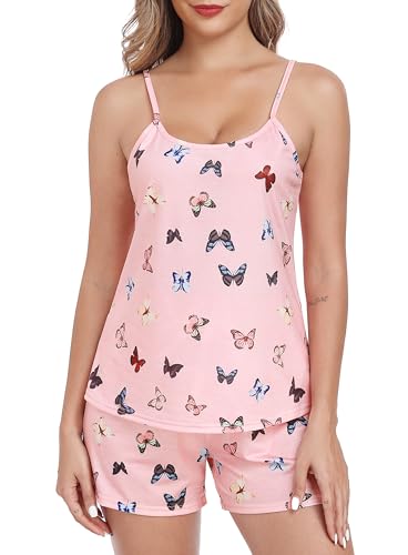 Lovasy Schlafanzug Damen Kurz Sexy Pyjama Set Spaghettiträger Ärmellos Drucken Schlafanzüge für Damen,Rosa Schmetterling,L Lovasy Schlafanzug Damen Kurz Sexy Pyjama Set Spaghettiträger Ärmellos Drucken Schlafanzüge für Damen,Rosa Schmetterling,L von Lovasy