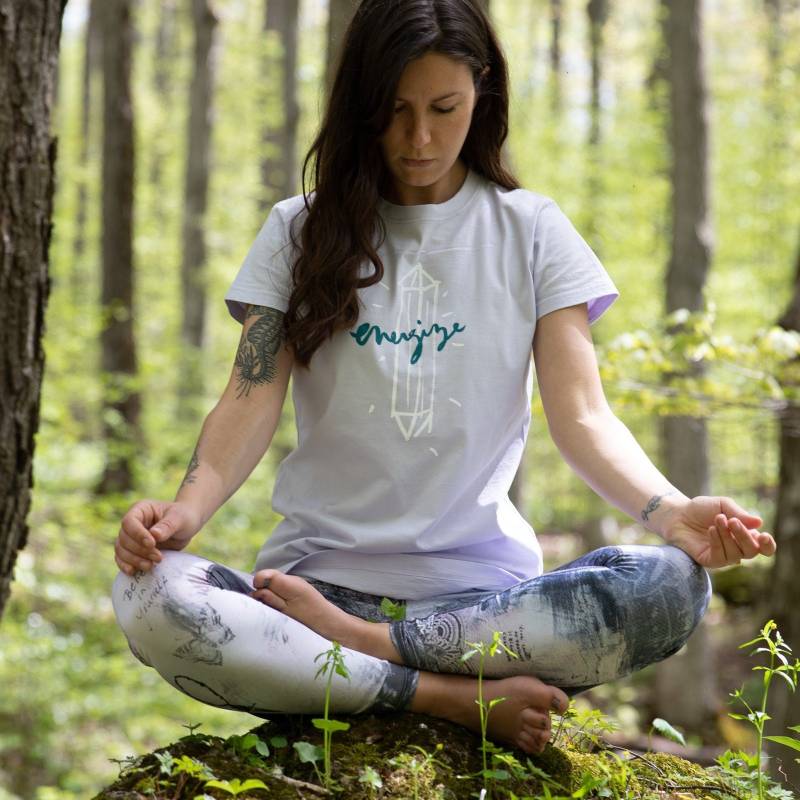 Energize "Crystal Clear" Bio Baumwolle Damen T-Shirt/Langarm Flieder Grau Yoga Shirt Ethisch Fair Trade Nachhaltig Organic von LovbirdDesign
