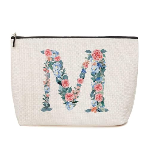 Lovdazzles Make-up-Tasche mit Monogramm, für Brautparty, Brautjungfer, personalisiertes Geschenk für Frauen, Blumen-Buchstabe M Lovdazzles Make-up-Tasche mit Monogramm, für Brautparty, Brautjungfer, personalisiertes Geschenk für Frauen, Blumen-Buchstabe M von Lovdazzles