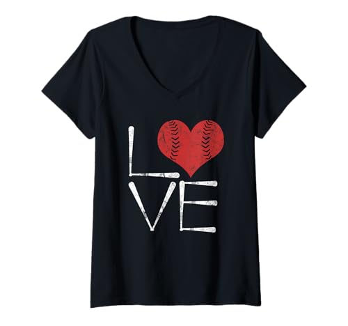 Damen Ich Liebe Baseball und Schläger, Vintage-Sport-Baseballspieler, Trainer T-Shirt mit V-Ausschnitt Damen Ich Liebe Baseball und Schläger, Vintage-Sport-Baseballspieler, Trainer T-Shirt mit V-Ausschnitt von Love Baseball and Bats Baseball Player Coach Gifts