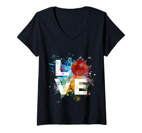 Damen Love Basketball Basketball Love Basketball Spieler Retro T-Shirt mit V-Ausschnitt Damen Love Basketball Basketball Love Basketball Spieler Retro T-Shirt mit V-Ausschnitt von Love Basketball