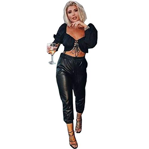 Love Celeb Look Damen PU PVC Kunstleder Bündchen unten Joggen Damen Jogginghose Hose Gr. 36, Schwarz von Love Celeb Look