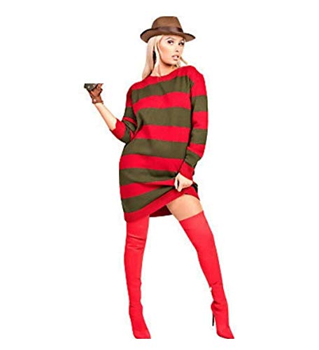 Love Celeb Look Damen Freddy Kruger gestreiftes Minikleid Horror Strickpullover Halloween Top Pullover (rot & grün gestreift, XL: 44/46) von Love Celeb Look