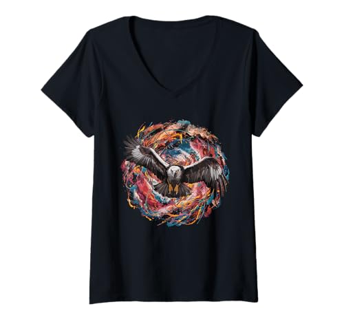 Damen Bunte Farbspritzer Condor Bird Art Grafik T-Shirt mit V-Ausschnitt Damen Bunte Farbspritzer Condor Bird Art Grafik T-Shirt mit V-Ausschnitt von Love Condors No Slogan No Text Designs