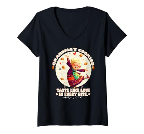 Damen Grandmas Cookies Taste Like Love in Every bite T-Shirt mit V-Ausschnitt Damen Grandmas Cookies Taste Like Love in Every bite T-Shirt mit V-Ausschnitt von Love Cookies Bite Grandmas Taste Grandma Family