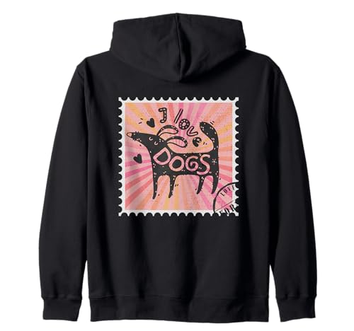 Ich liebe Hunde niedliche Briefmarke Hund Mama Hund Papa Kapuzenjacke von Love Dogs Postal Stamp Retro Vintage Grunge Art