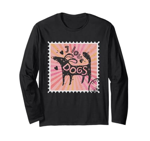 Ich liebe Hunde niedliche Briefmarke Hund Mama Hund Papa Langarmshirt von Love Dogs Postal Stamp Retro Vintage Grunge Art