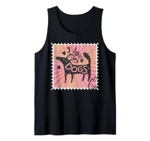 Ich liebe Hunde niedliche Briefmarke Hund Mama Hund Papa Tank Top von Love Dogs Postal Stamp Retro Vintage Grunge Art