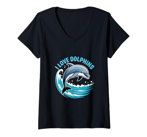 Damen Ich Liebe Delphin-Meme Ich Liebe Delfine Liebe Delfine T-Shirt mit V-Ausschnitt Damen Ich Liebe Delphin-Meme Ich Liebe Delfine Liebe Delfine T-Shirt mit V-Ausschnitt von Love Dolphin Tee Love Dolphins Love Dolphin Shirts