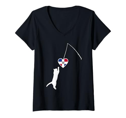 Damen Dominikanische Republik Katzenkleid Love Punta Cana Beaches T-Shirt mit V-Ausschnitt Damen Dominikanische Republik Katzenkleid Love Punta Cana Beaches T-Shirt mit V-Ausschnitt von Love Dominican Republic Flag Republica Dominicana