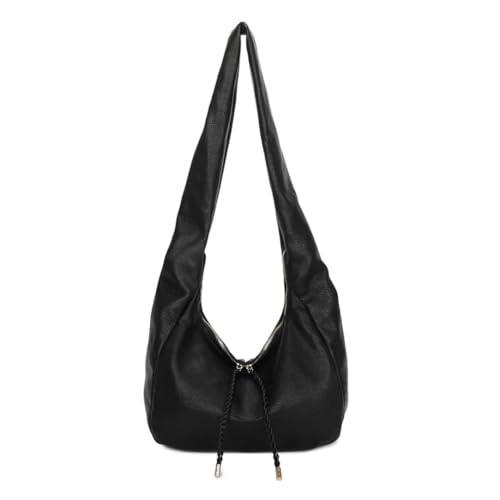 EMVY Crescent Slouch Hobo Large Shoulder Bag - Kunstleder - Geräumiger Innenraum mit Reißverschlusstasche - 36 × 35 × 12 cm, Schwarz , Large von Love EMVY